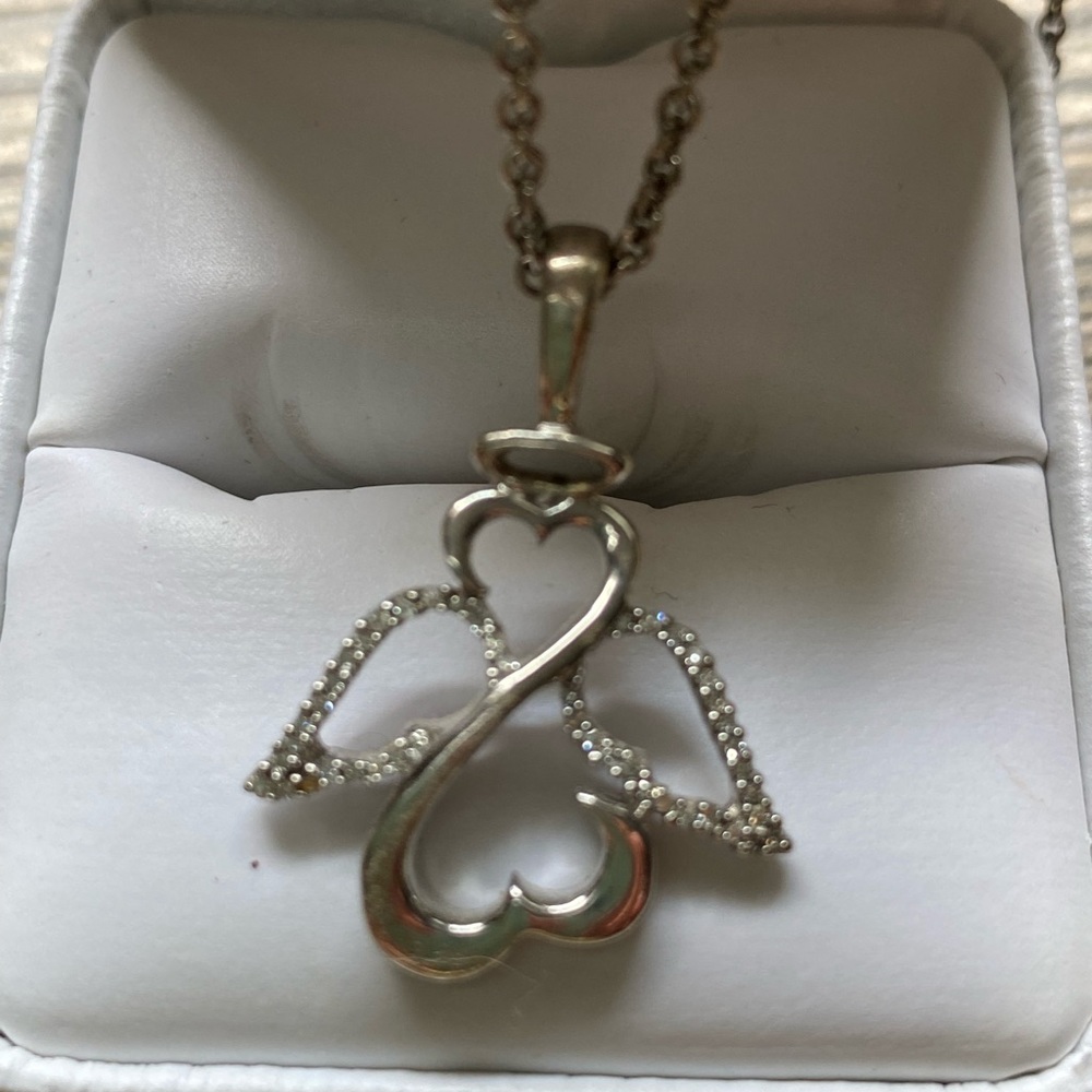Womens Jane Seymour Open Hearts collection Diamond Angel necklace, silver.